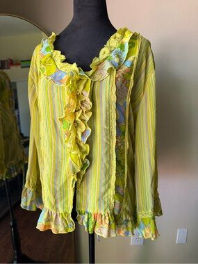 xl vintage blouse ruffles corset back 90s/y2k does 70s Essentials by Milano
